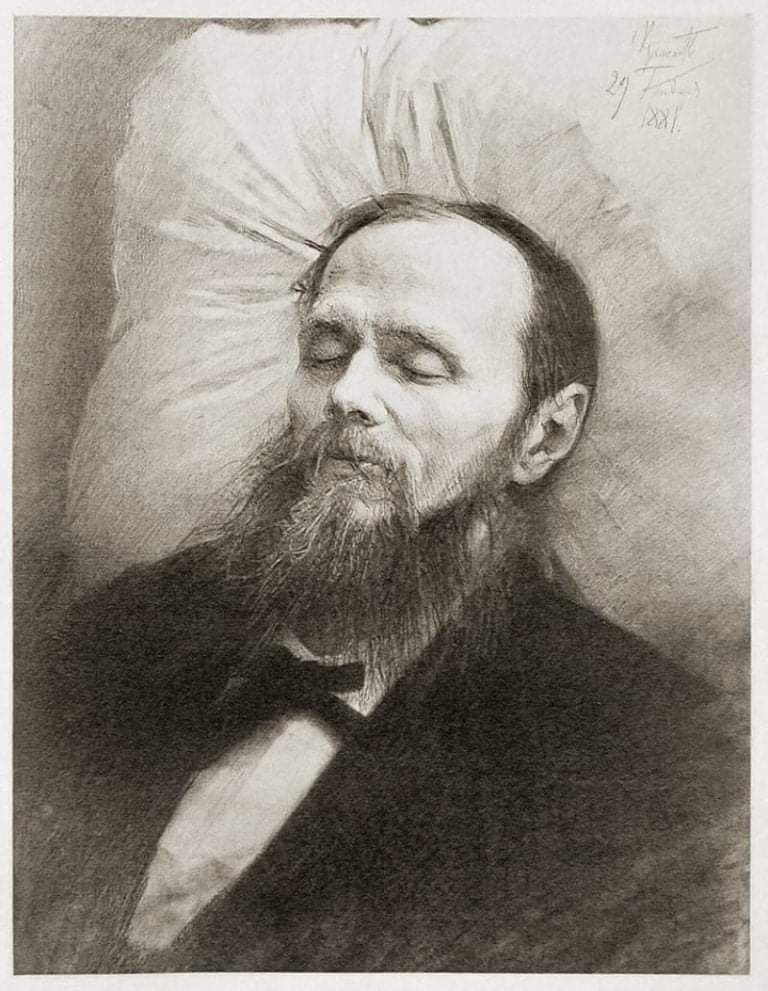 Ф.М. Достоевский на смертном одре. Рисунок И.Н. Крамского, 1881.jpeg