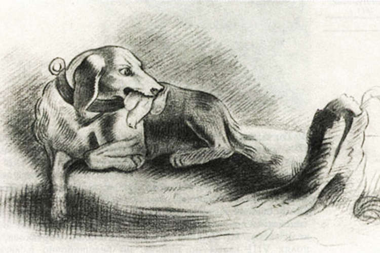 Собака с птицей в зубах. Ученический рисунок А.С. Пушкина, 1813 г..jpg
