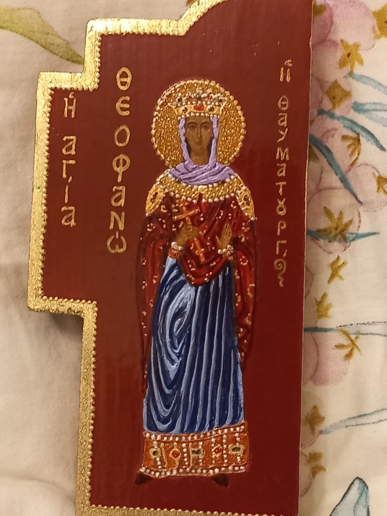 Рукописная икона святой Феофании у автора статьи, привезенная из паломничества, – еще одна икона святой царицы в России.jpeg