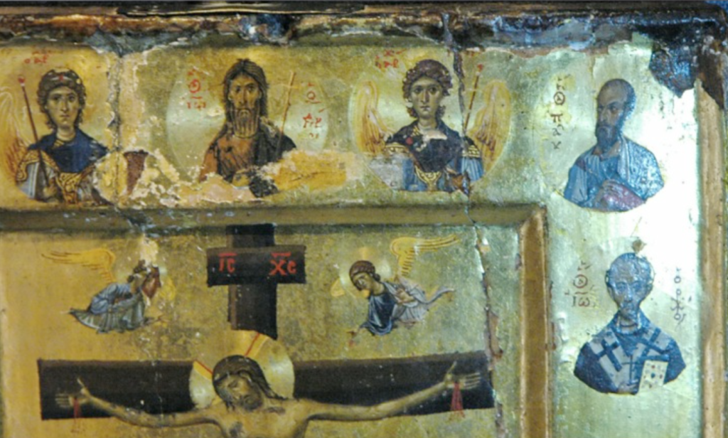 Слева ап. Павел и свт. Иоанн Златоуст. Византия, XI в. Сейчас в моастыре св. екатерины на Синае.png