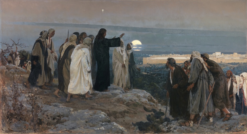 Иисус Христос, беседа с учениками на Елеонской горе. Художник Энрике Симоне .jpg
